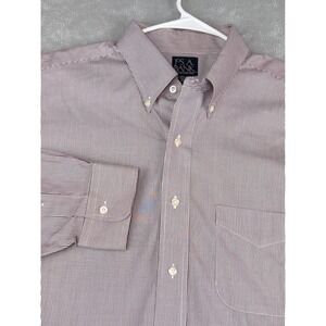 Jos. A. Bank Traveler Mens 17.5X36 Burgundy White Striped Button Down Shirt